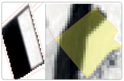 Two examples of change detections inside of agricultural parcels based on NDVI standard deviation (two crops on left side, a new road on the right side)