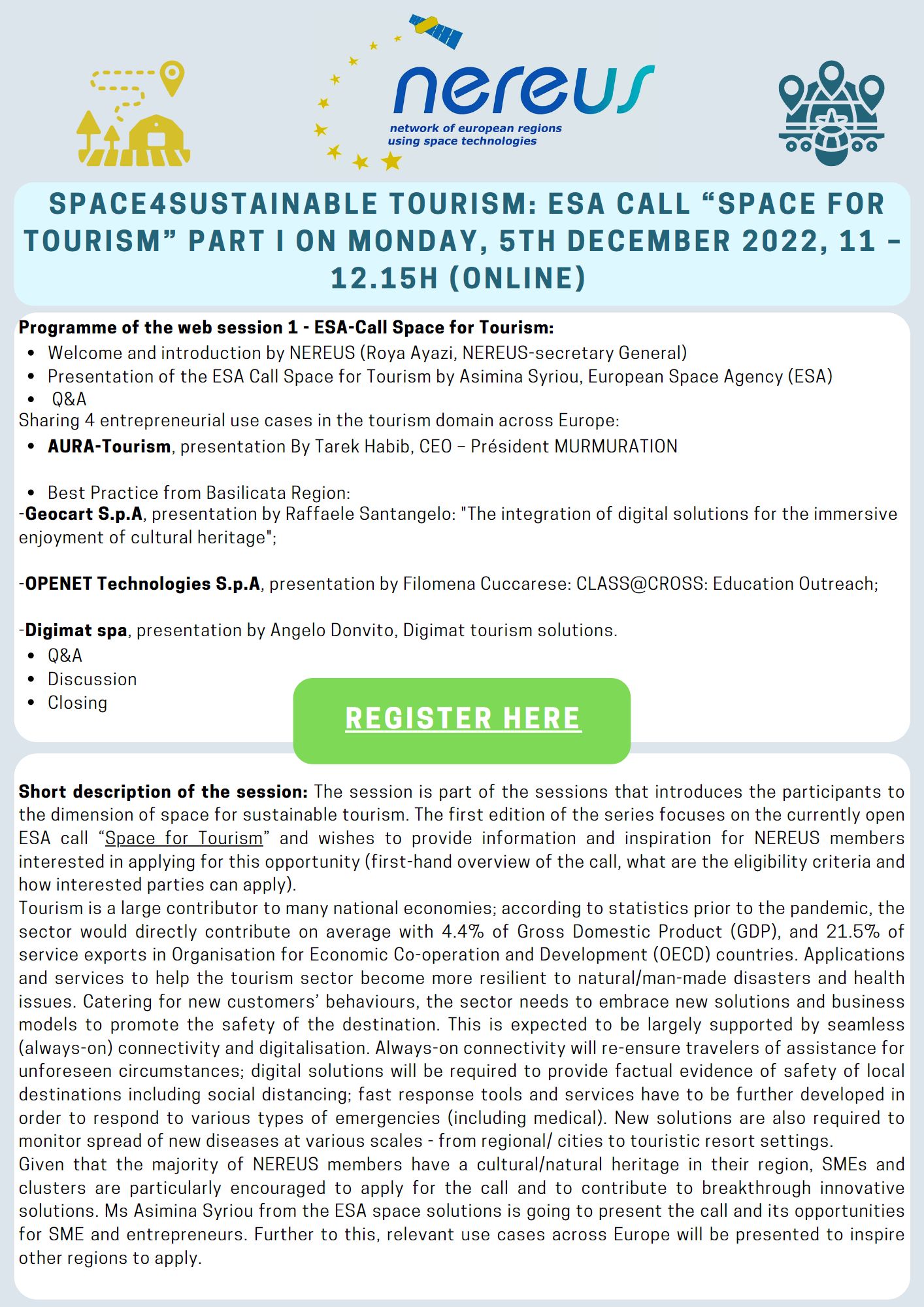 5th Of December 11 00 12 15 Brussels Time ESA CALL SPACE FOR 